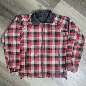 Columbia Reversible Plaid Quilted Jacket Women’s Small Black Red Outdoor Coat